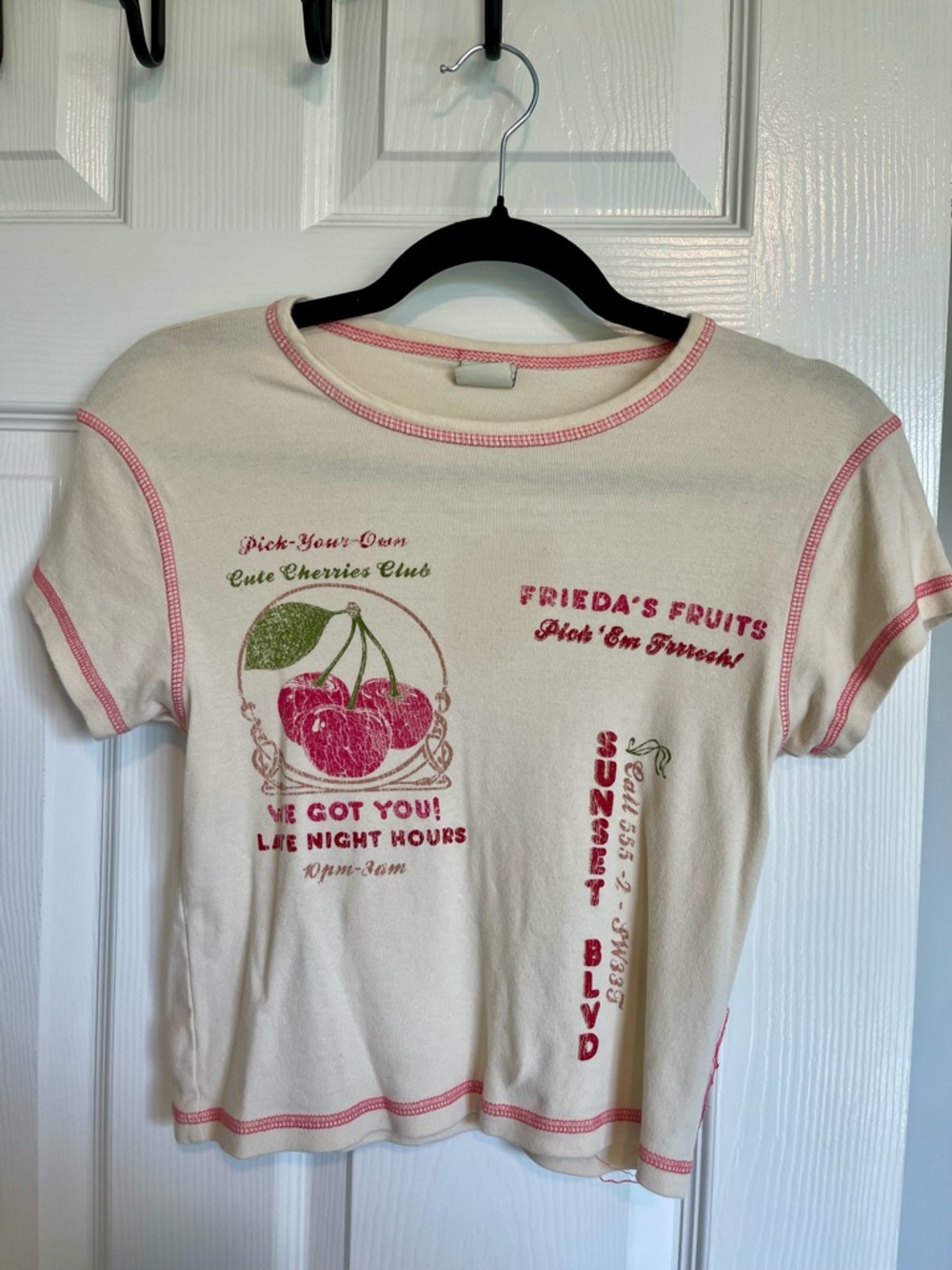 Urban Outfitters Cream Tee with Pink Overlock Stitching